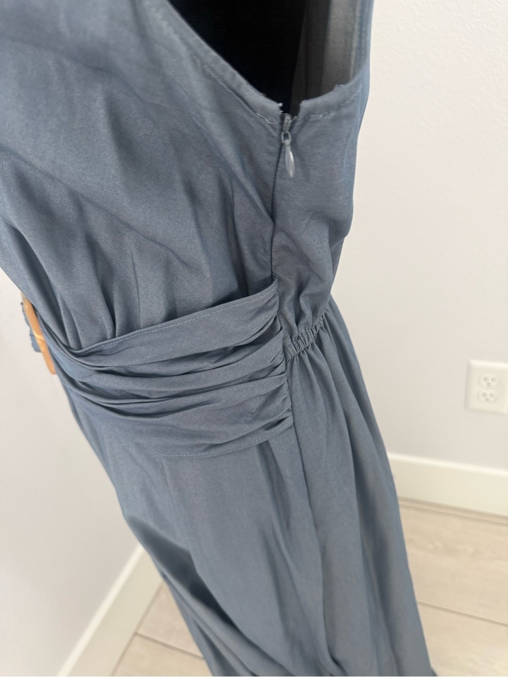 Halston Heritage Slate Blue Sleeveless V-Neck Maxi Dress with Buckle Waist - Picture 5 of 10
